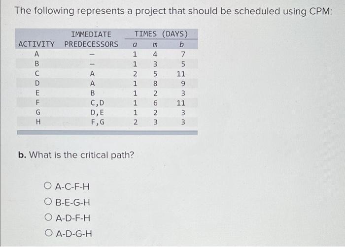 please answer B C and D The following represents