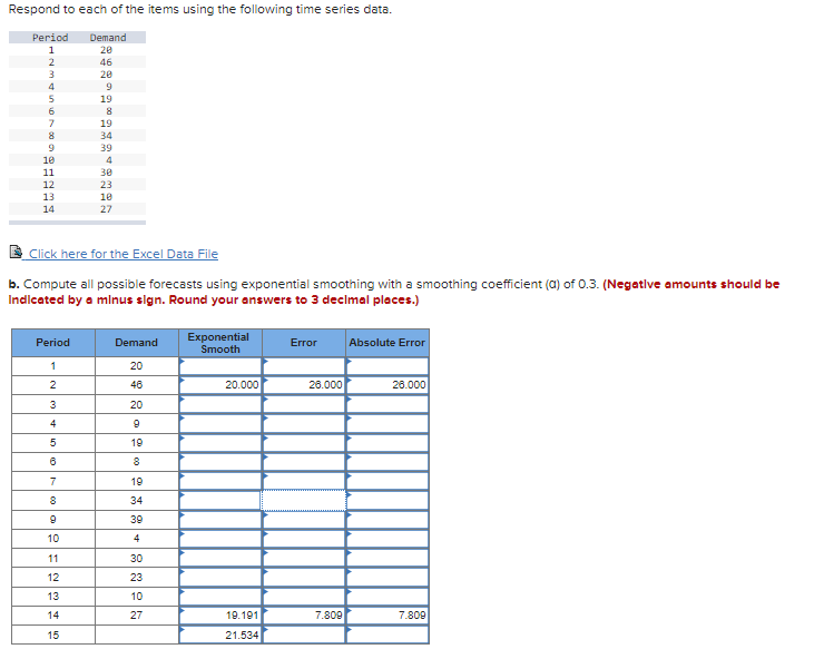 Click here for the Excel Data File b. Compute all
