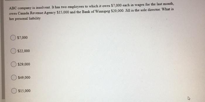 ABC company is insolvent. It has two employees to