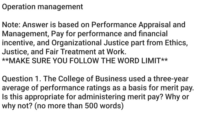 Operation management Note: Answer is based on