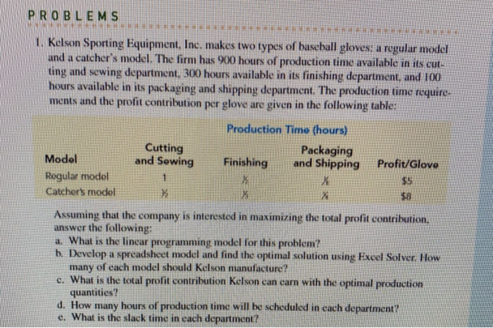 PROBLEMS 1. Kelson Sporting Equipment, Inc. makes