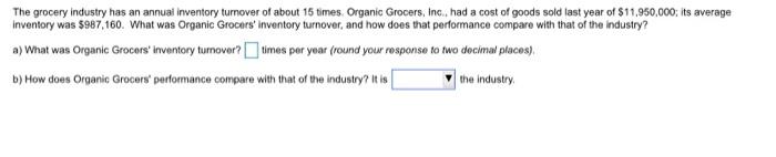 The grocery Industry has an annual inventory