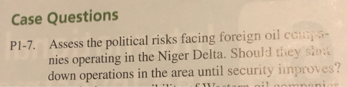 Case Questions P1-7. Assess the political risks