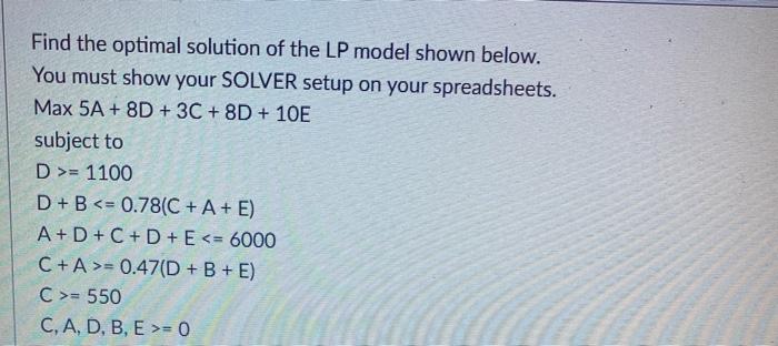 Find the optimal solution of the LP model shown