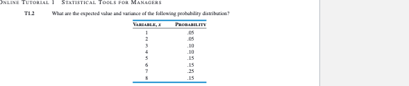 ONLINE TUTORIAL 1 STATISTICAL TOOLS POR MANAGERS