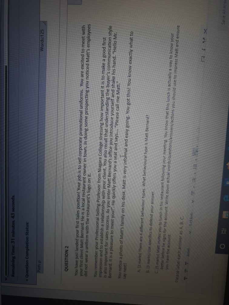 Remaining Time: 31 minutes, 43 seconds. Question