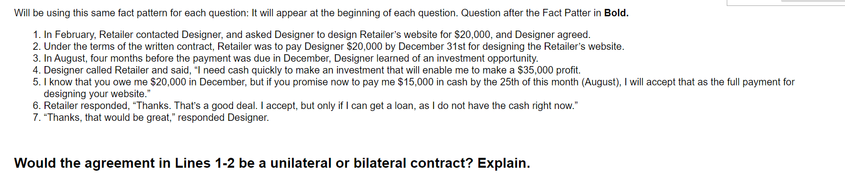 Will be using this same fact pattern for each