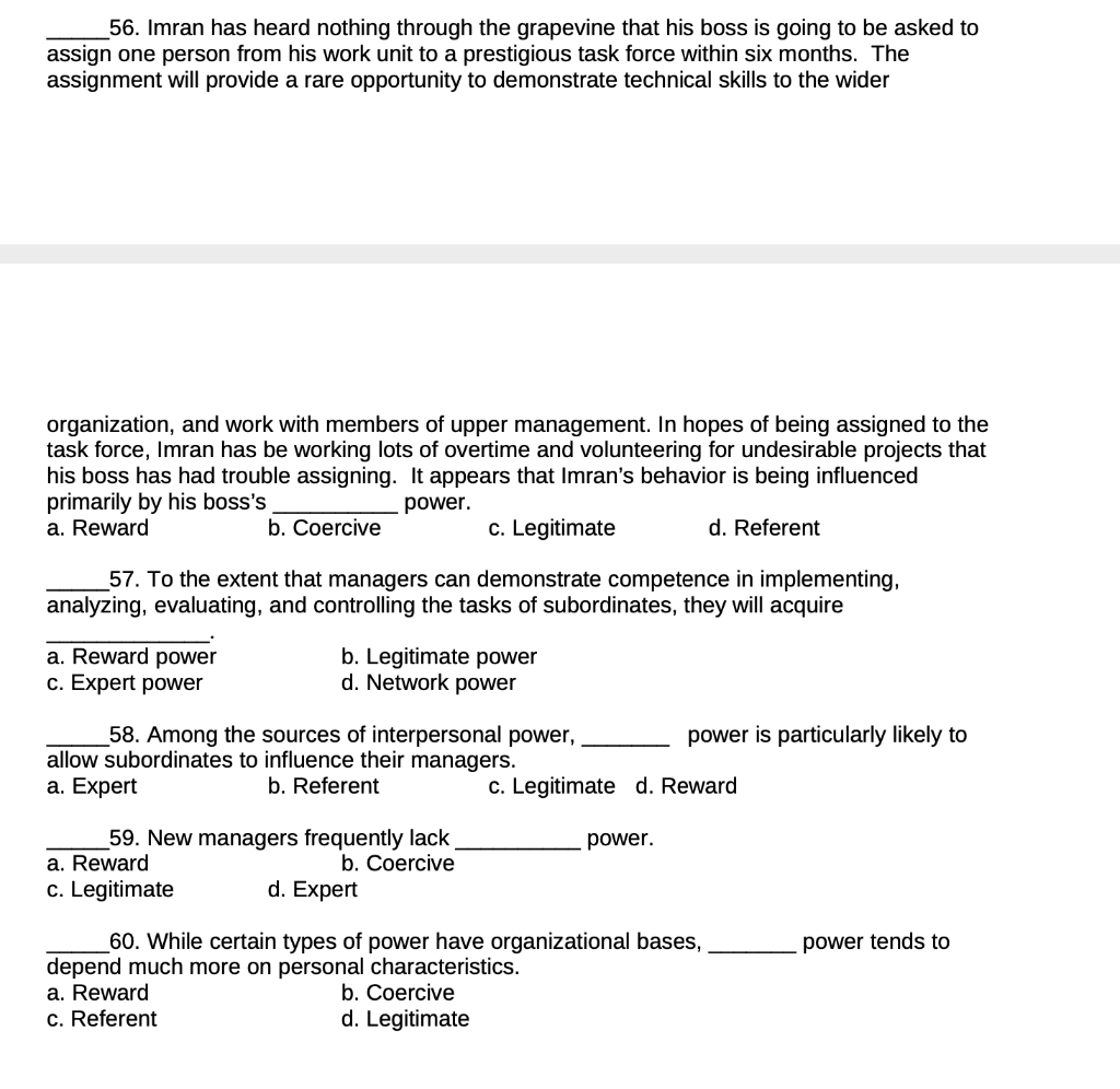 Answer all please _56. Imran has heard nothing