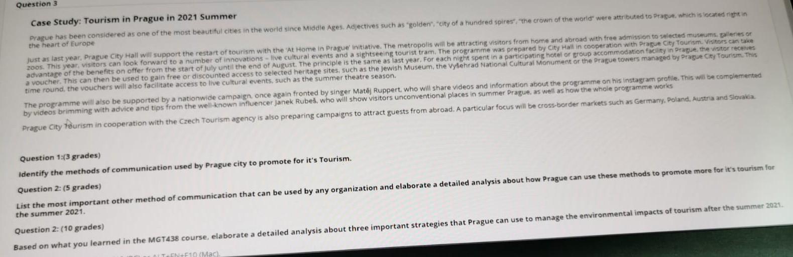 Please Question 3 Case Study: Tourism in Prague