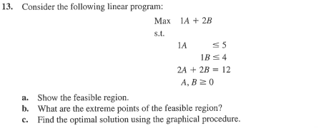 13. Consider the following linear program: Max 1A