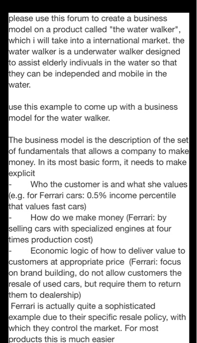 please use this forum to create a business model
