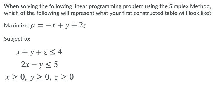 When solving the following linear programming