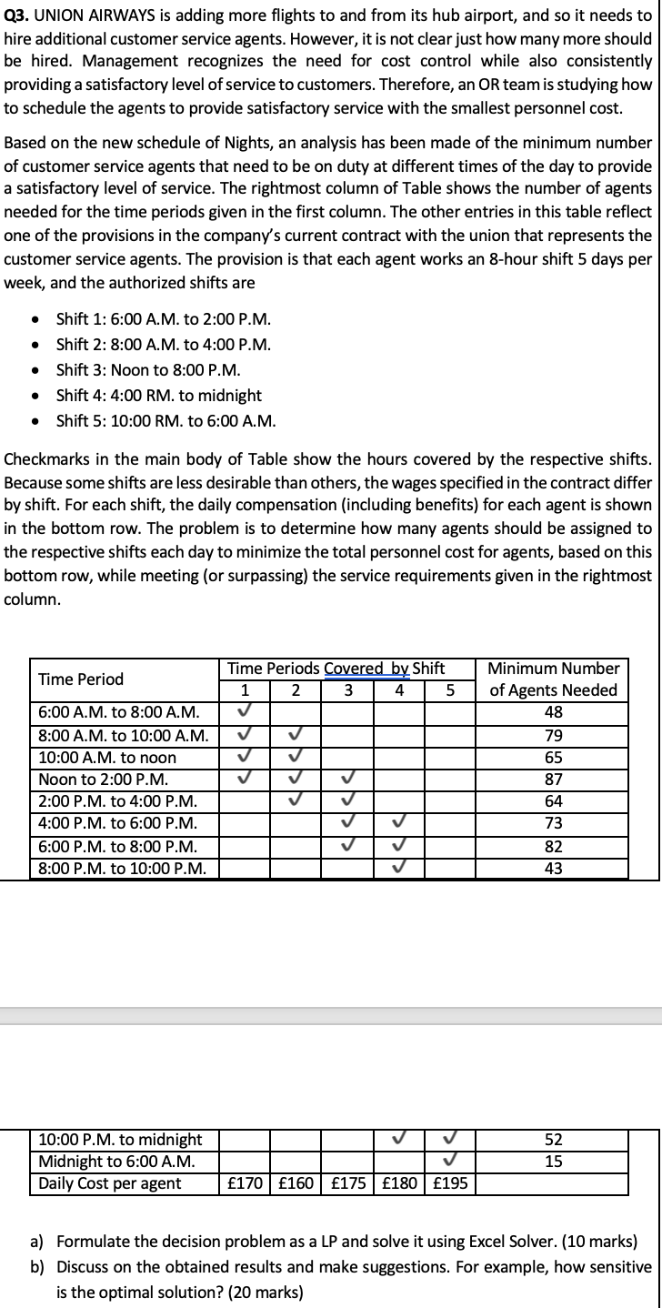 Please answer (b) Q3. UNION AIRWAYS is adding