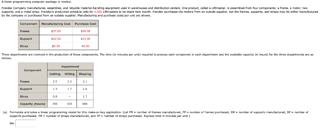 A lincar programming computer package is needed.