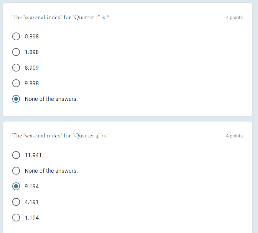 Consider the following example. The quarterly