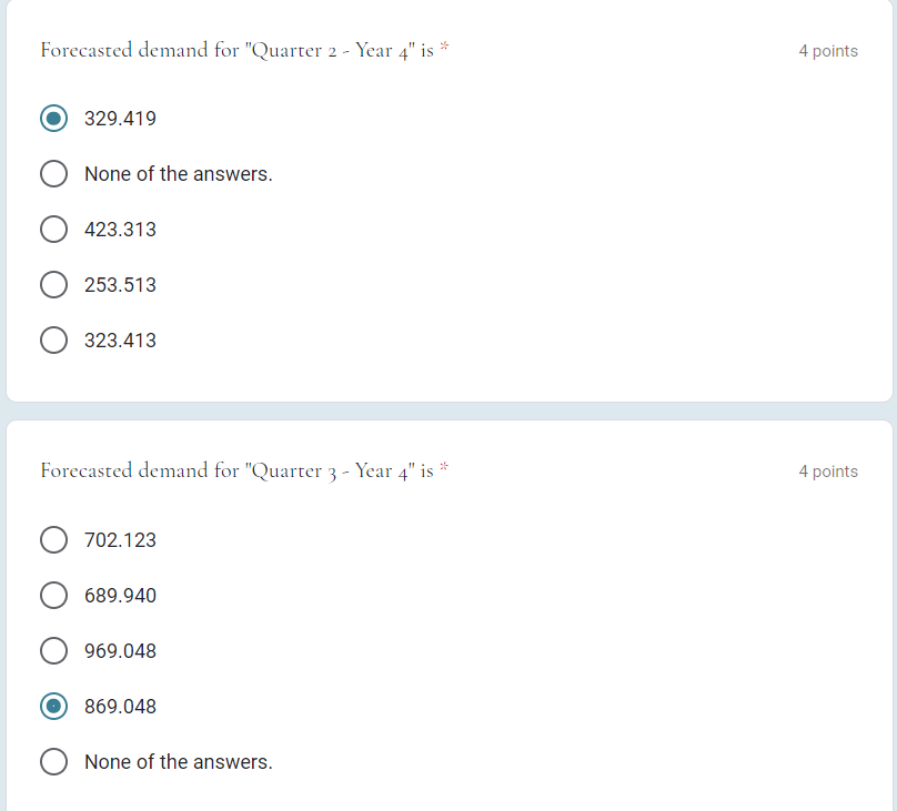 Consider the following example. The quarterly