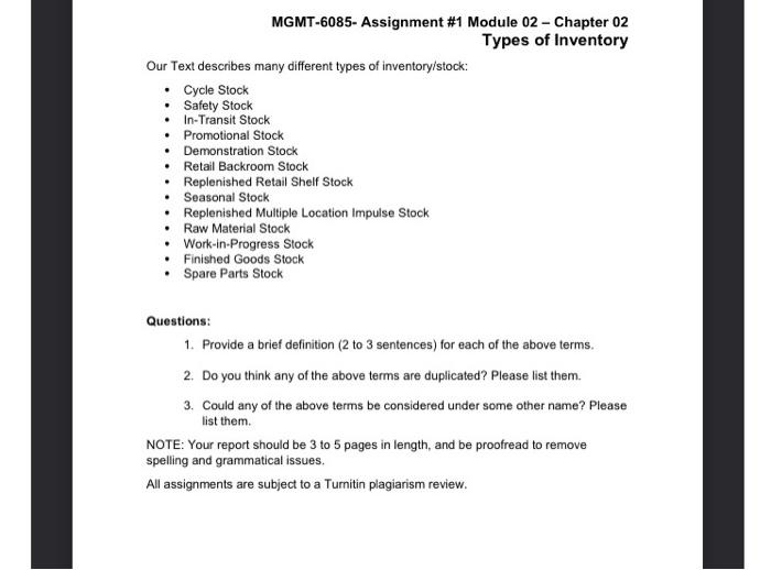 subject is inventory management MGMT-6085-