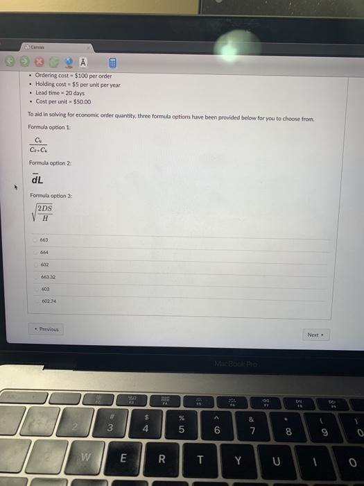 Question 47 1.5 pts Find the economic order