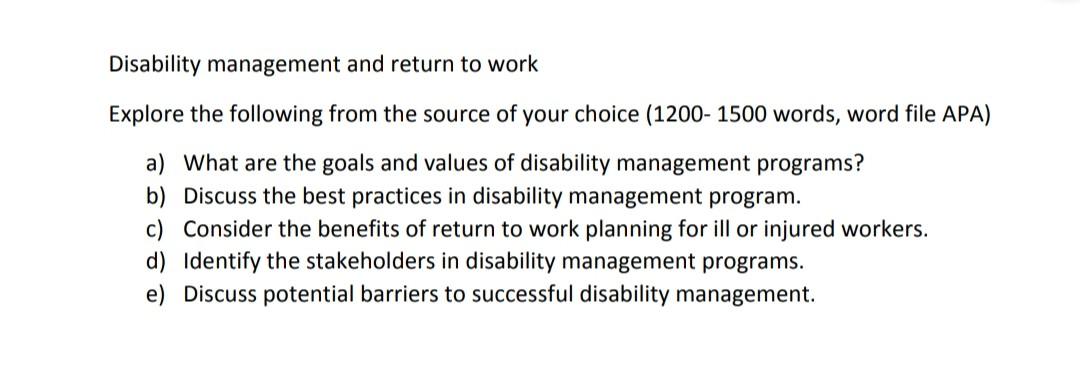 Disability management and return to work Explore