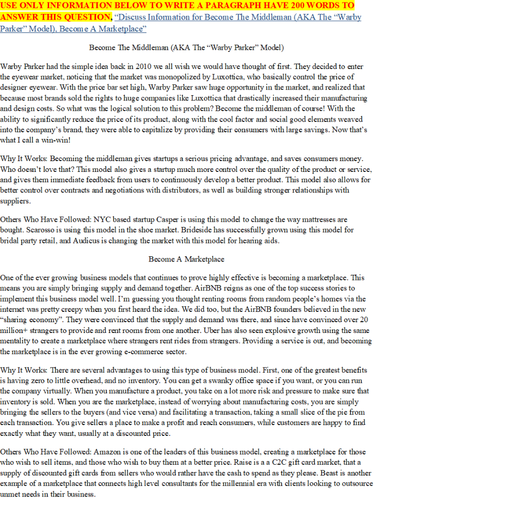 USE ONLY INFORMATION BELOW TO WRITE A PARAGRAPH