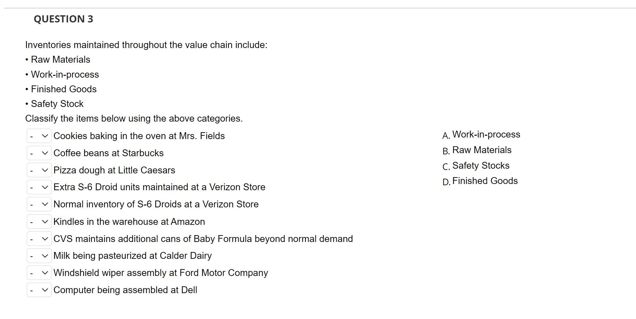 Inventories maintained throughout the value chain