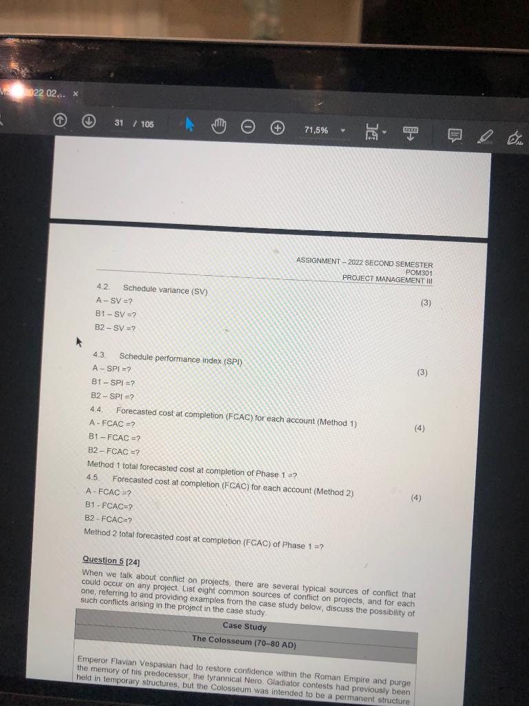 PROJECT MANAGEMENT Question 4 [17] For a data