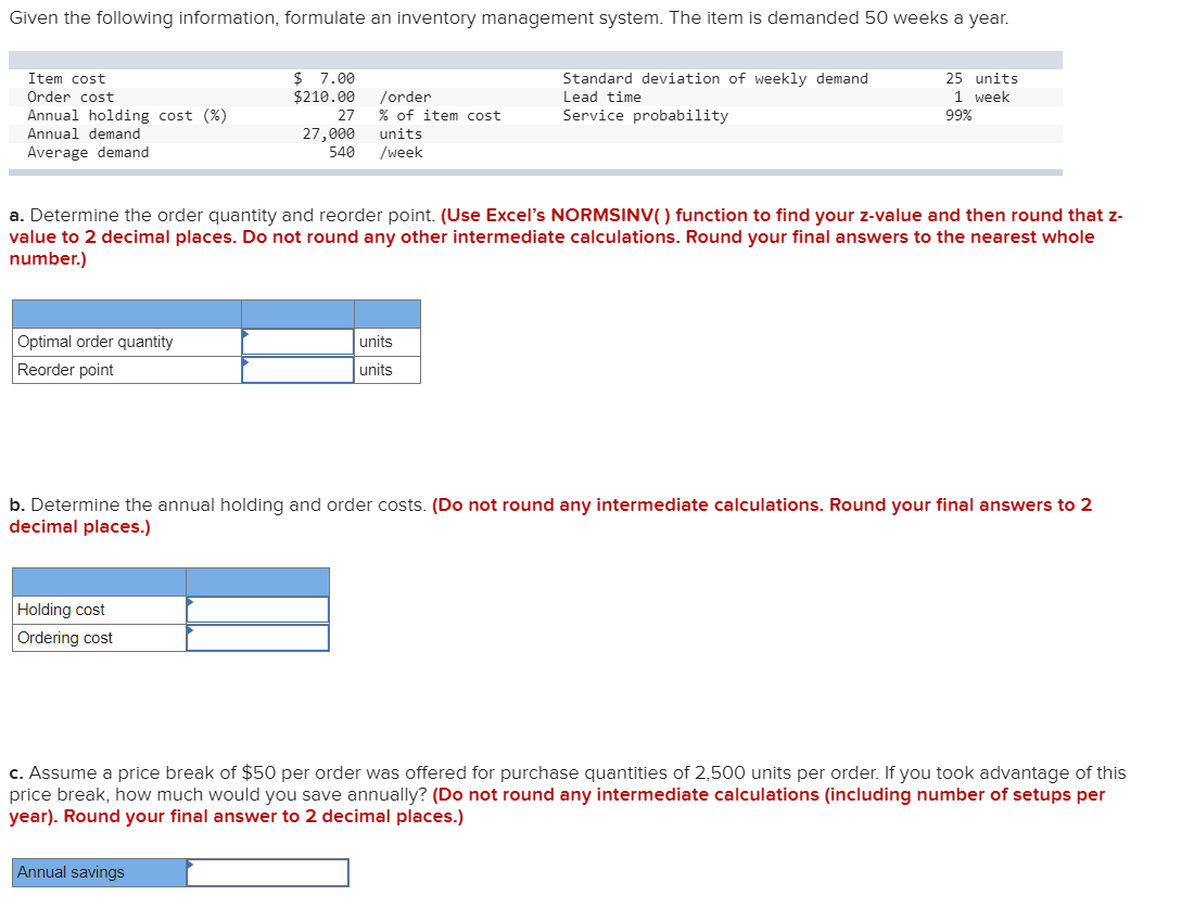 Given the following information, formulate an