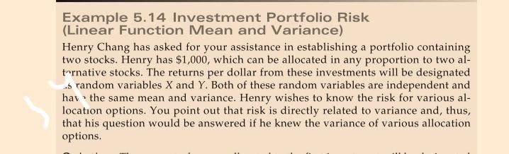 t Example 5.14 Investment Portfolio Risk (Linear