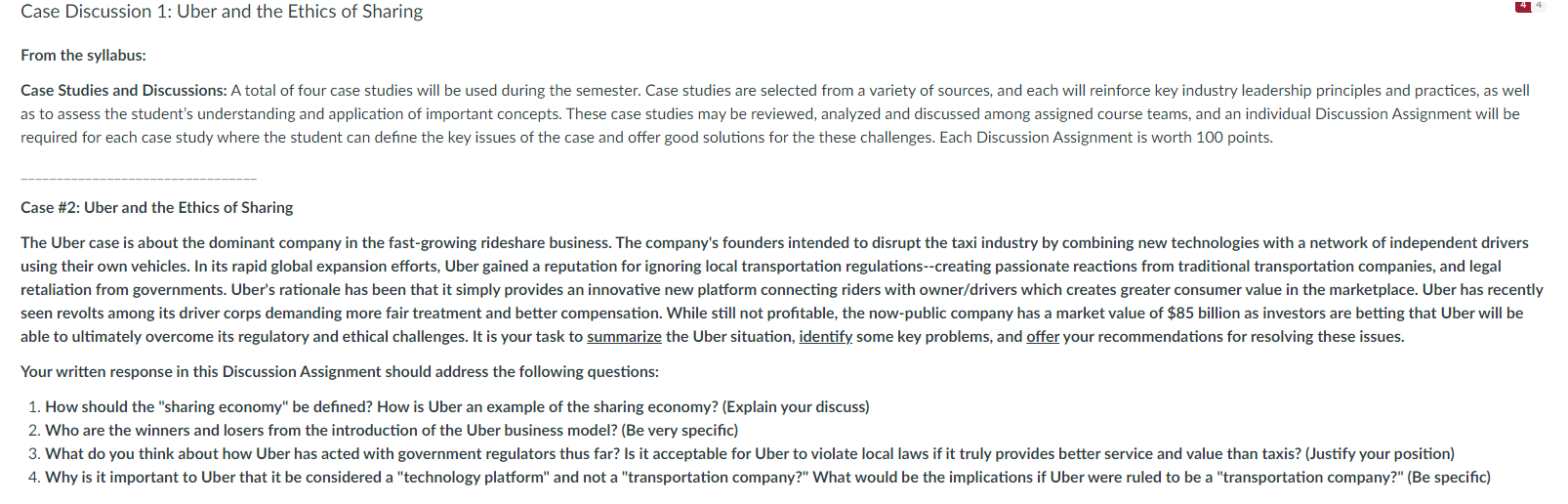 From the syllabus: required for each case study