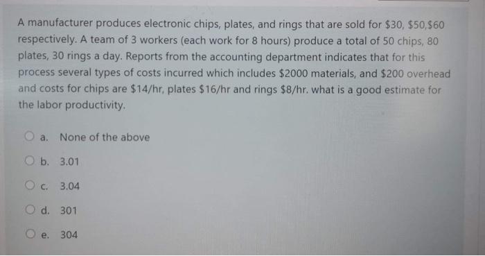 A manufacturer produces electronic chips, plates,