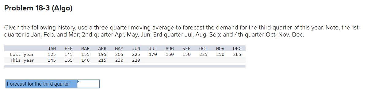 Problem 18-3 (Algo) Given the following history,