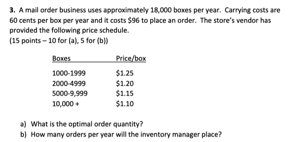 3. A mail order business uses approximately
