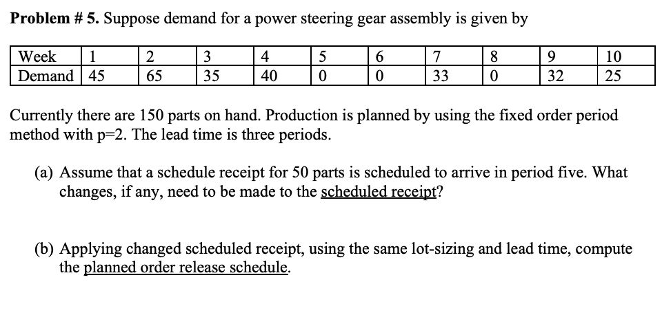 Problem # 5. Suppose demand for a power steering
