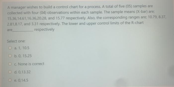 A manager wishes to build a control chart for a