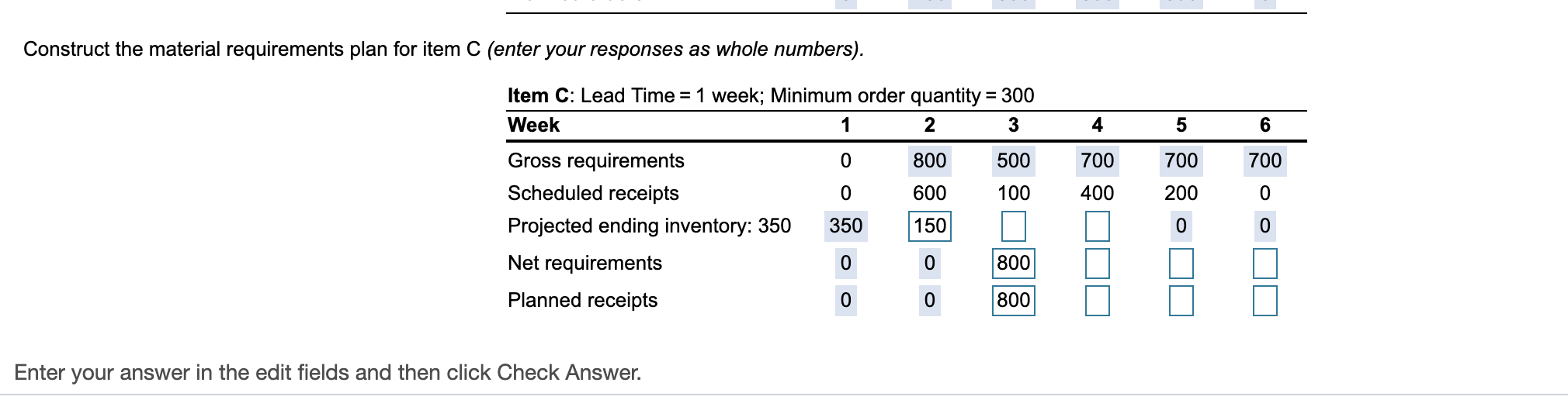 Construct the material requirements plan for item