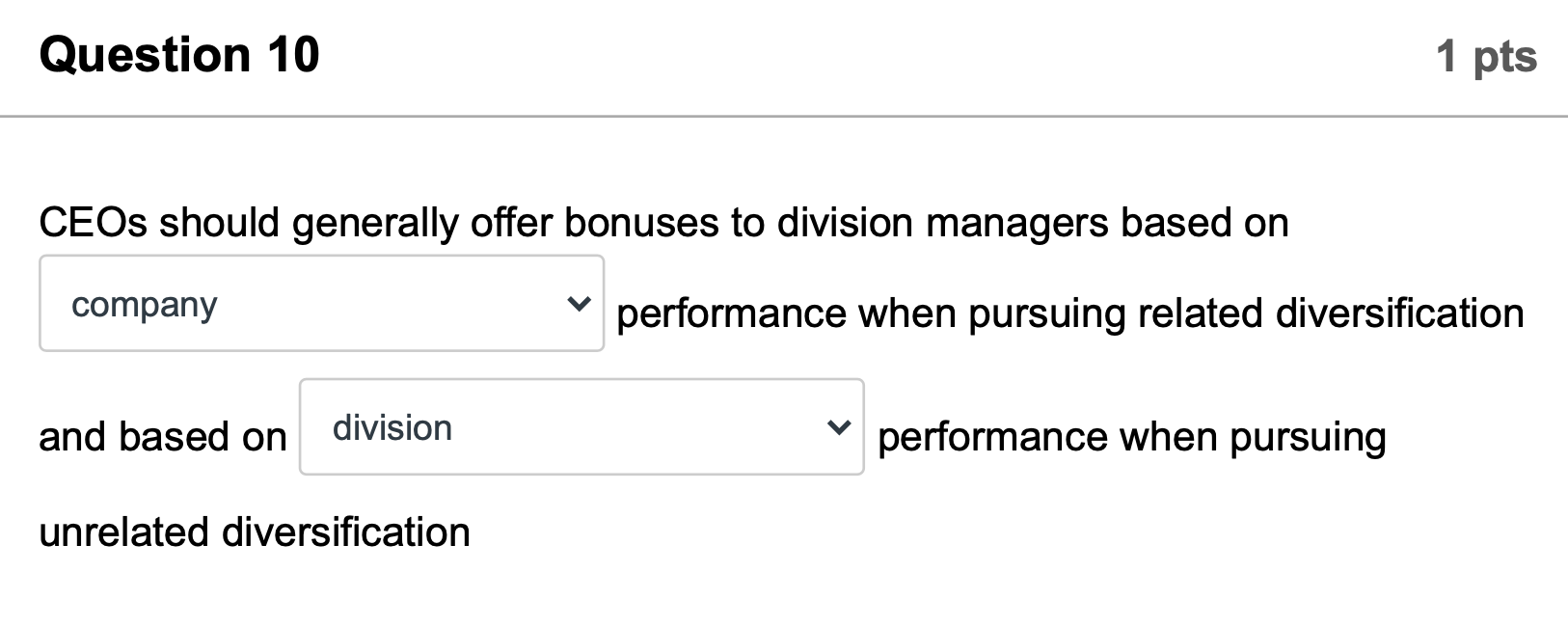 1 pts performance when pursuing related