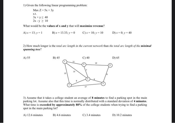 S.L. 1) Given the following linear programming