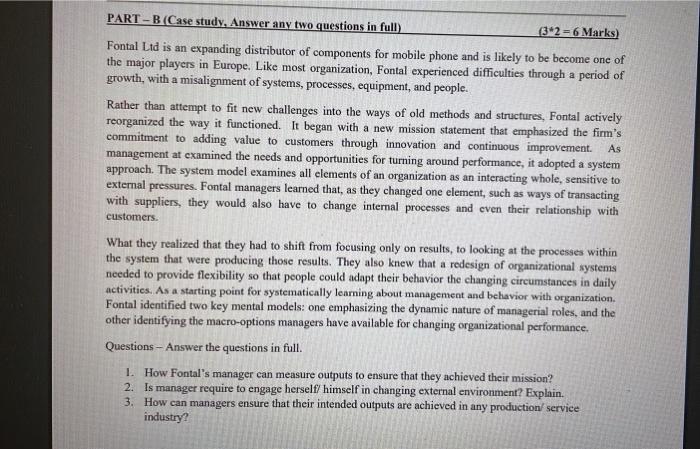 PART-B (Case study, Answer any two questions in