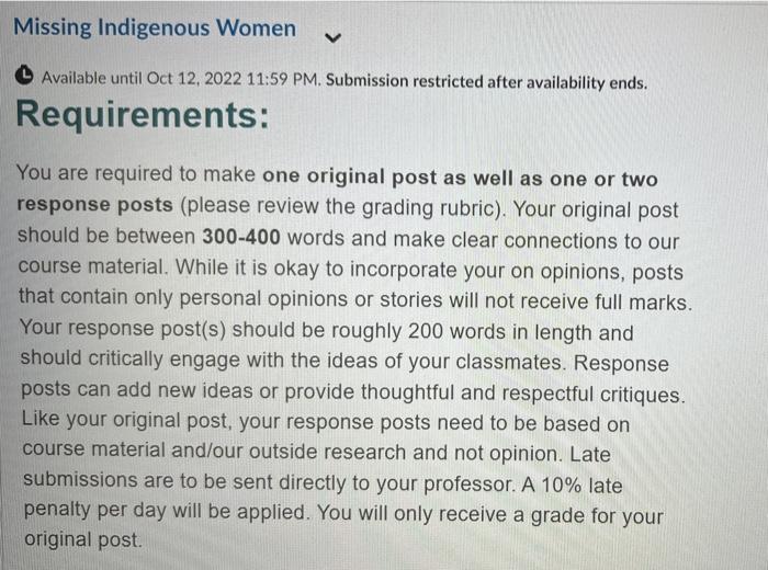 You are required to make one original post as