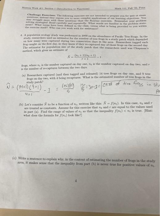 4. A population ecology study was performed in