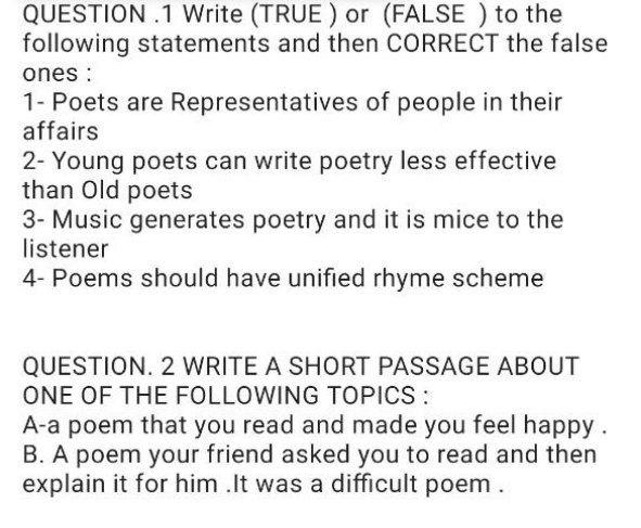 QUESTION.1 Write (TRUE ) or (FALSE ) to the