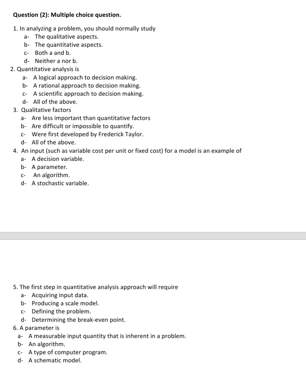 Question (2): Multiple choice question. C- 1. In