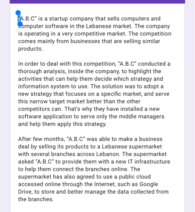 IA.B.C" is a startup company that sells computers