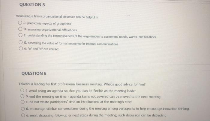 QUESTION 5 @ Visualizing a firm's organizational