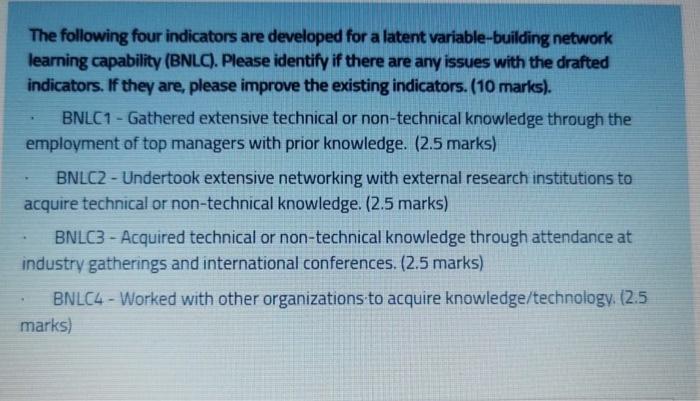 The following four indicators are developed for a