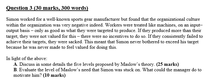 Question 3 (30 marks, 300 words) Simon worked for
