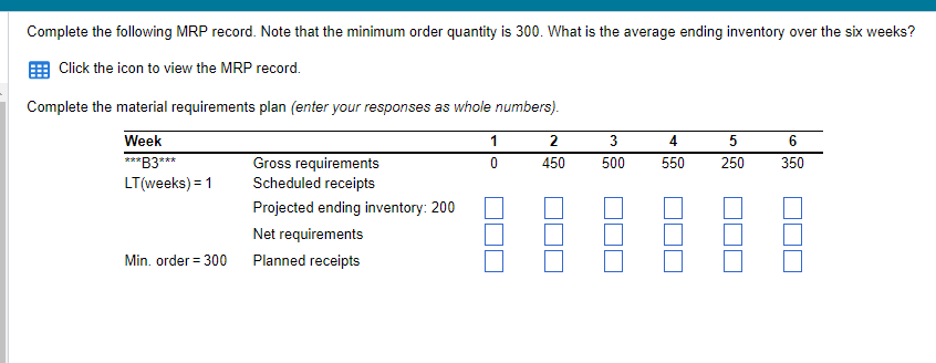 Complete the following MRP record. Note that the