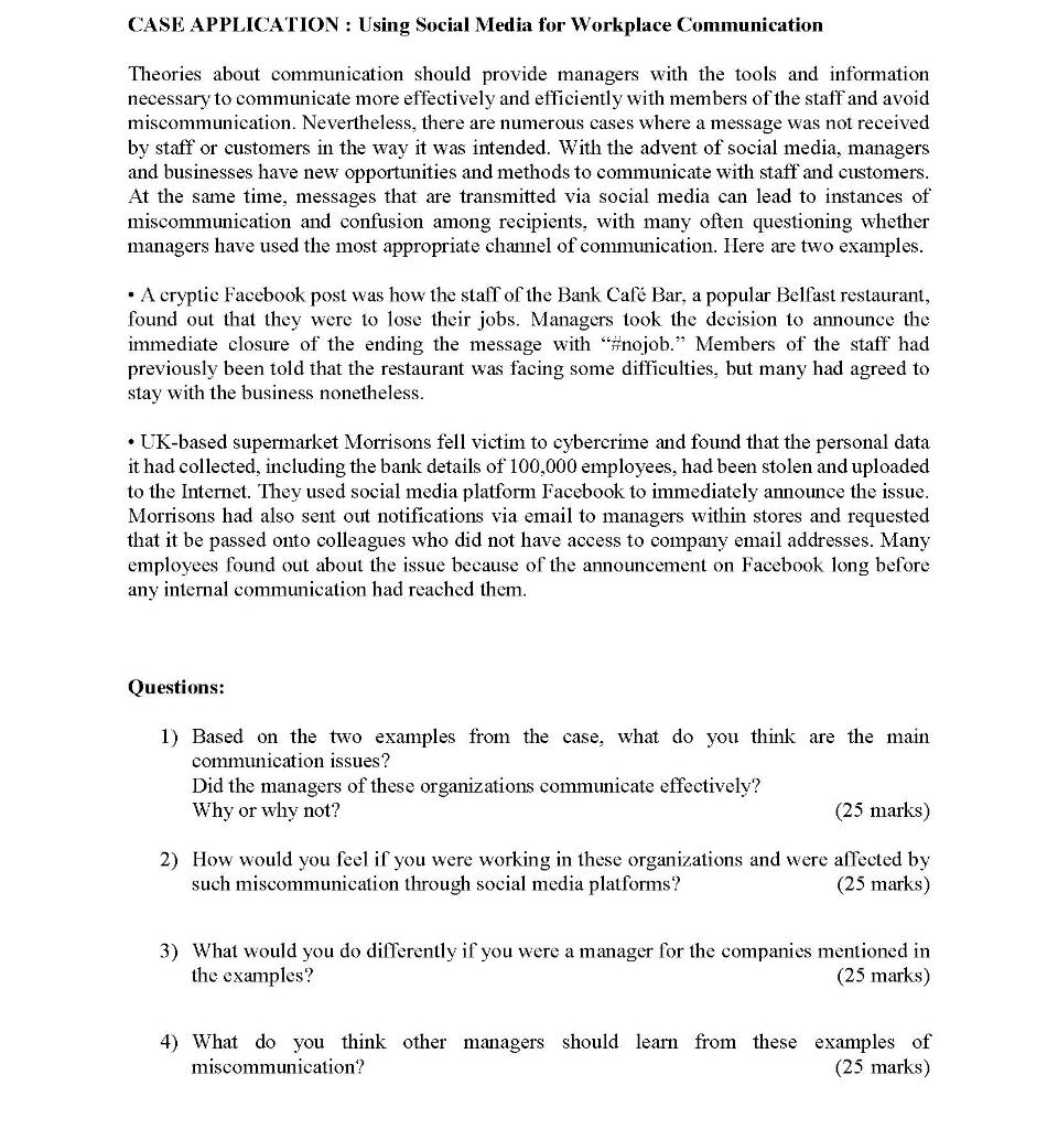 CASE APPLICATION : Using Social Media for