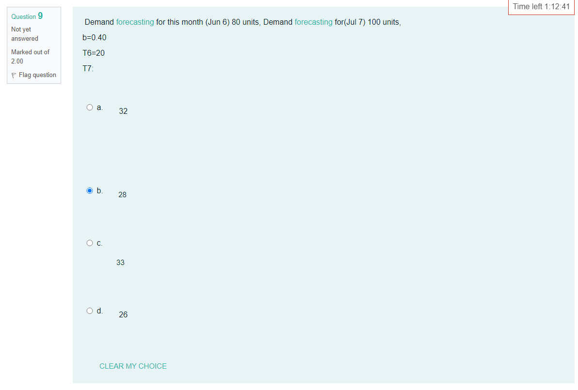 Time left 1.12:41 Question 9 Demand forecasting