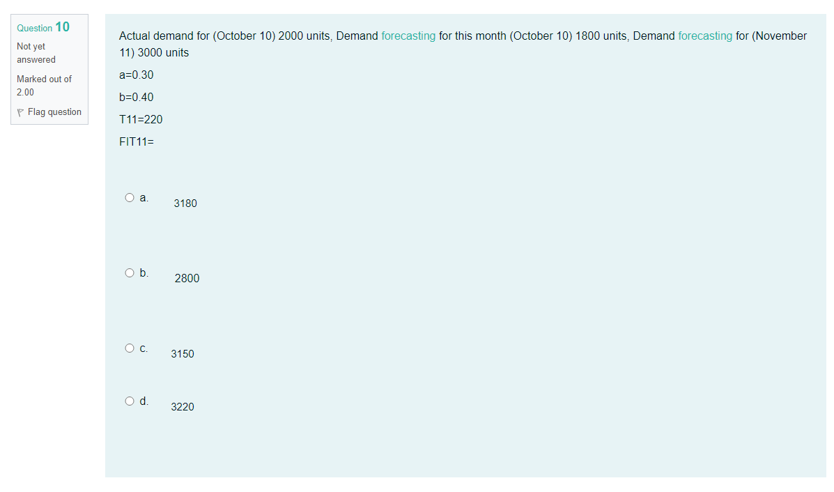 Time left 1.12:41 Question 9 Demand forecasting
